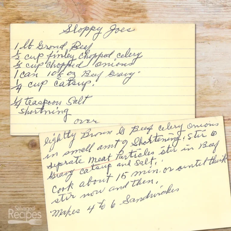 HAndwritten recipe card for Sloppy Joes