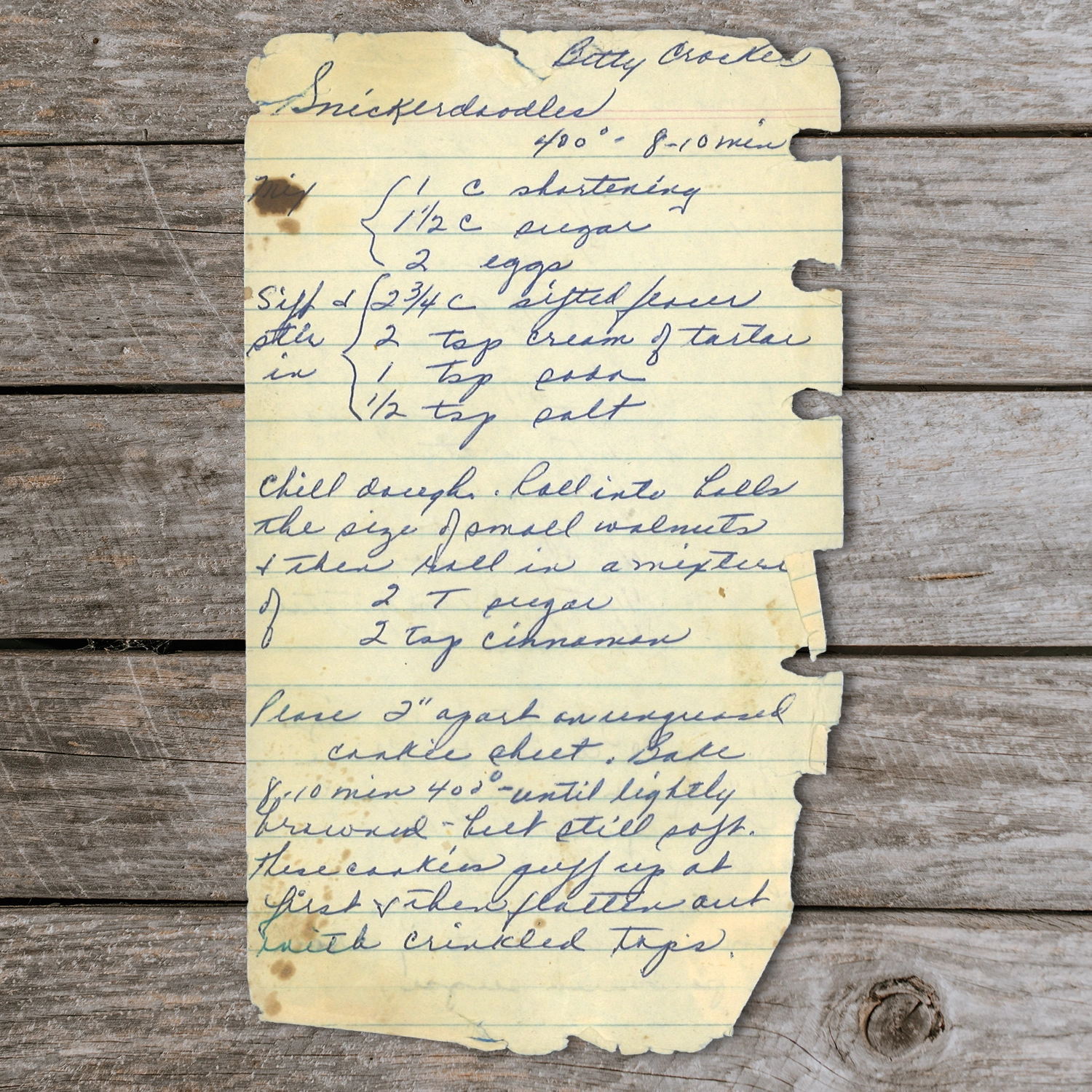 HAndwritten recipe for Snickerdoodles