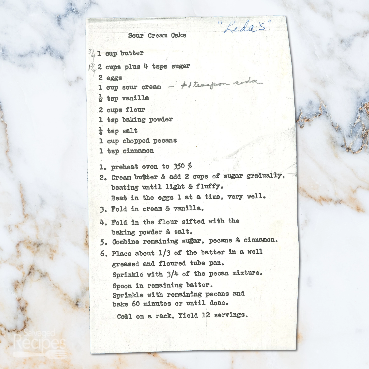 Typed Recipe for Leda's Sour Cream Cake