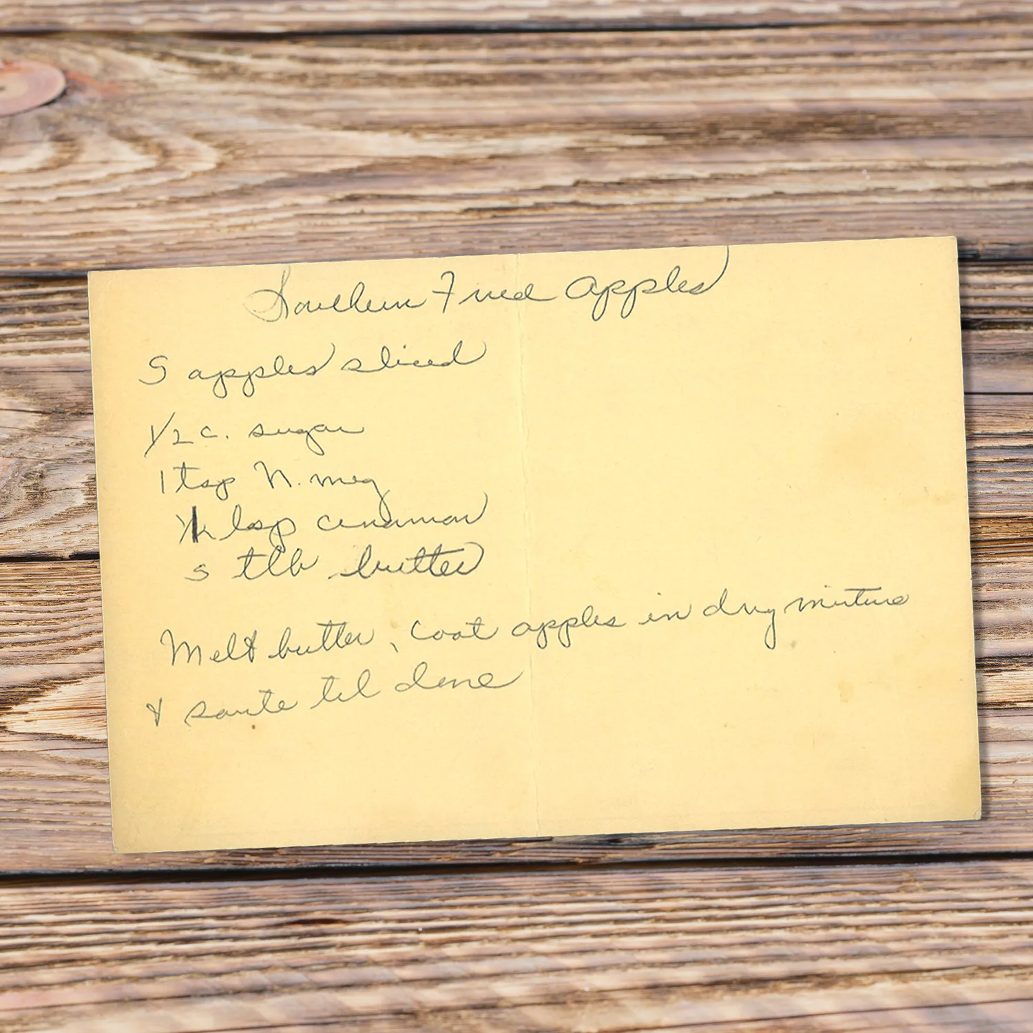 Handwritten recipe card for Southern Fried Apples