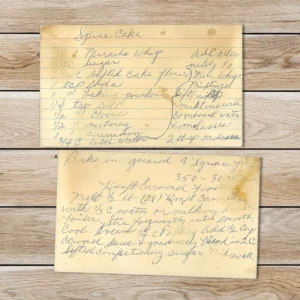 Handwritten recipe card for Spice Cake