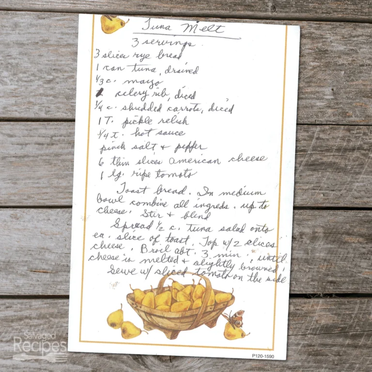 Handwritten recipe for Tuna Melt