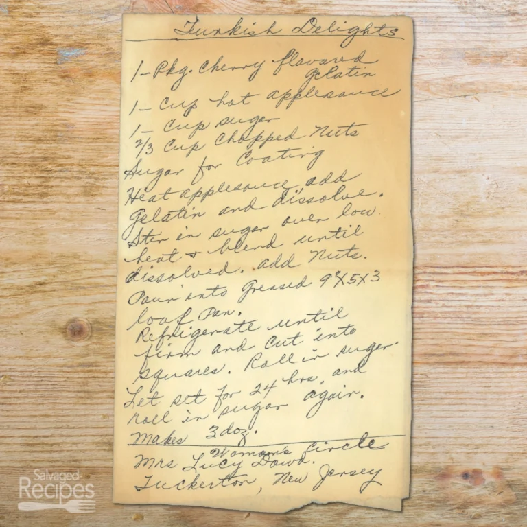 Handwritten recipe for Turkish Delights