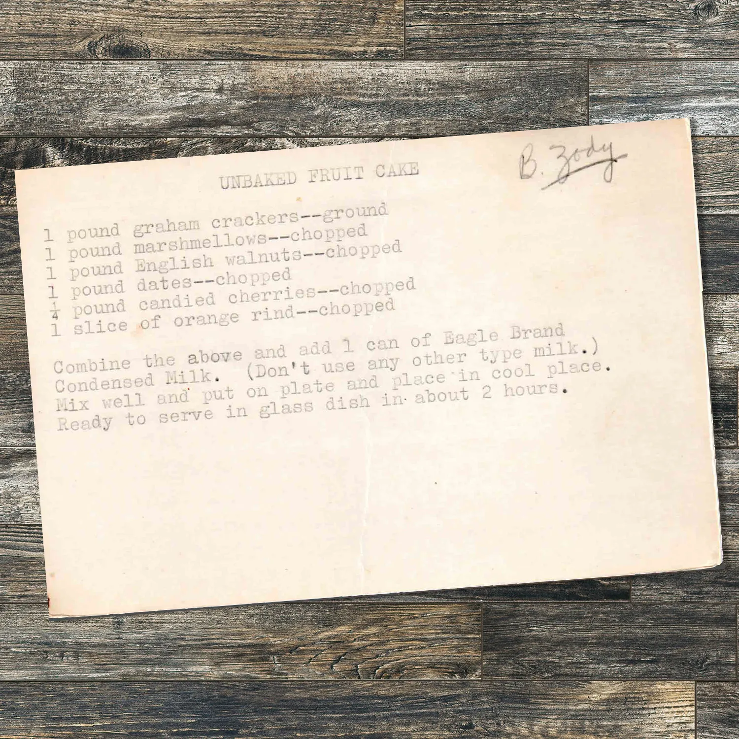 No-Bake Fruit Cake with Marshmallows & Walnuts from B. Zody