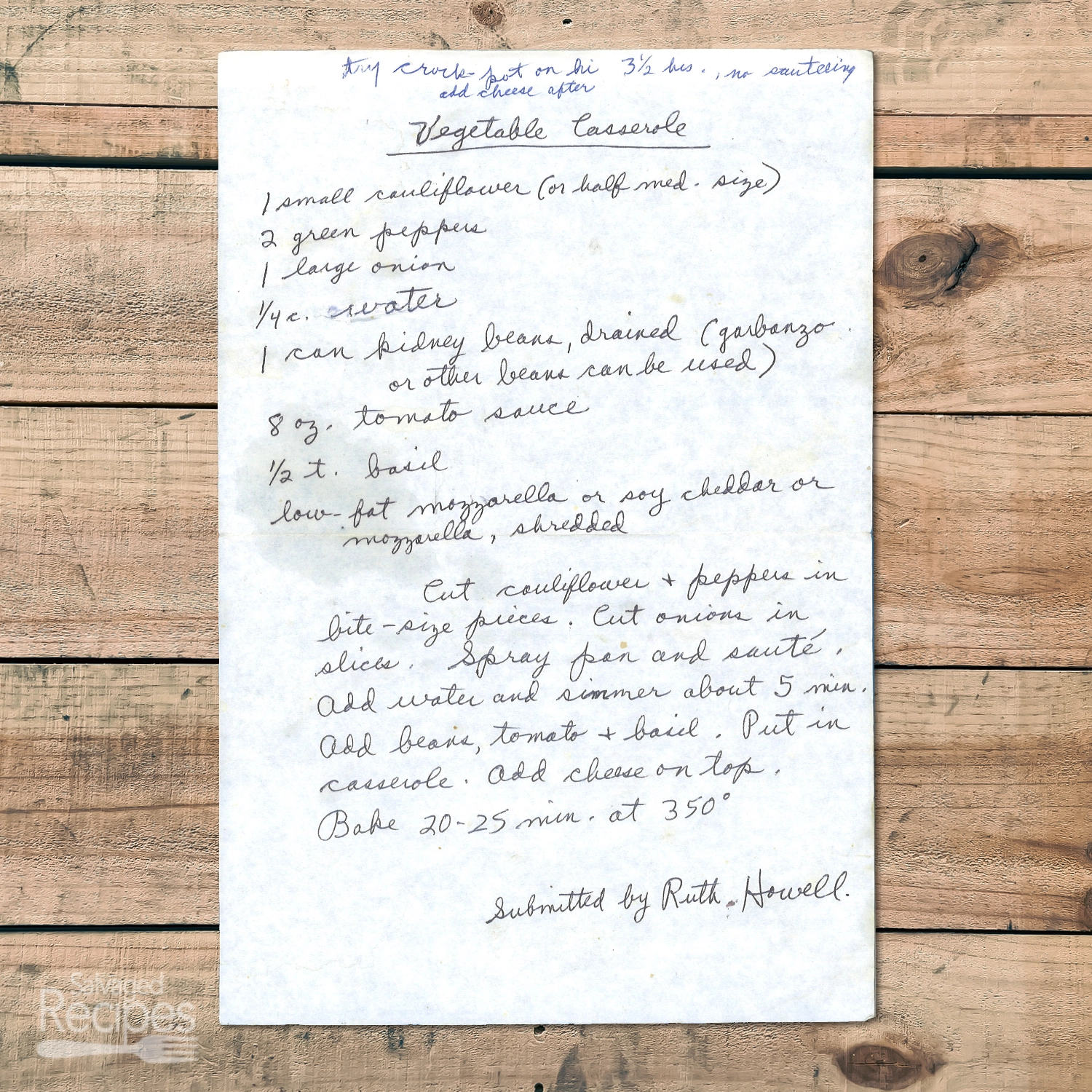 Vegetable Casserole with Beans and Tomato Sauce from Ruth Howell