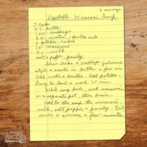 Handwritten recipe for Vegetable Macaroni Salad