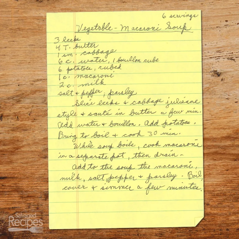 Handwritten recipe for Vegetable Macaroni Salad