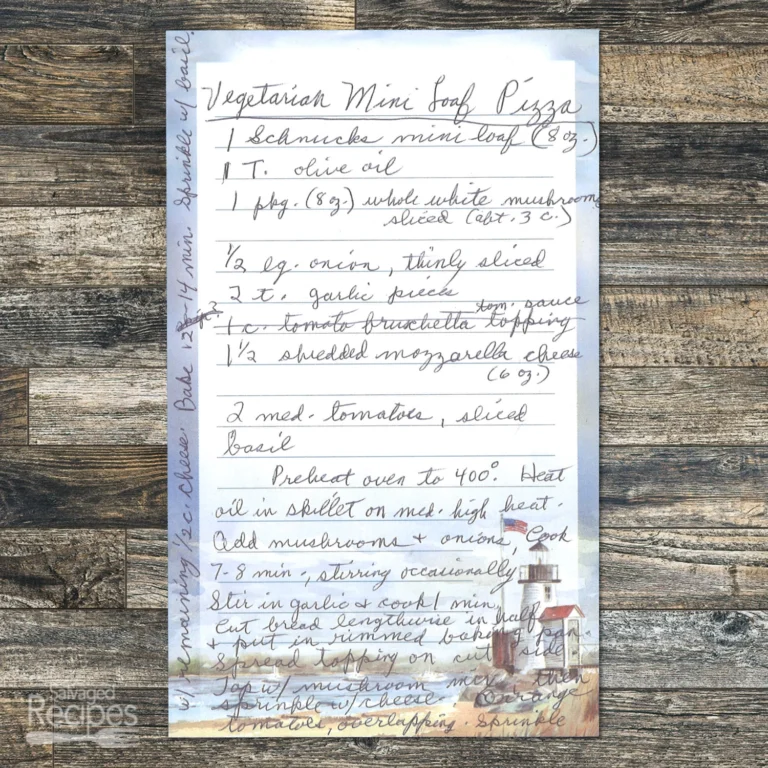 Handwritten recipe for Mini Loaf Pizza