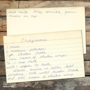 Handwritten recipe card for Vichyssoise