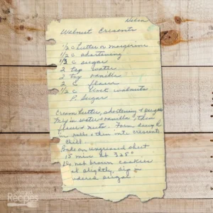 Handwritten recipe for Walnut Crescents from Helen