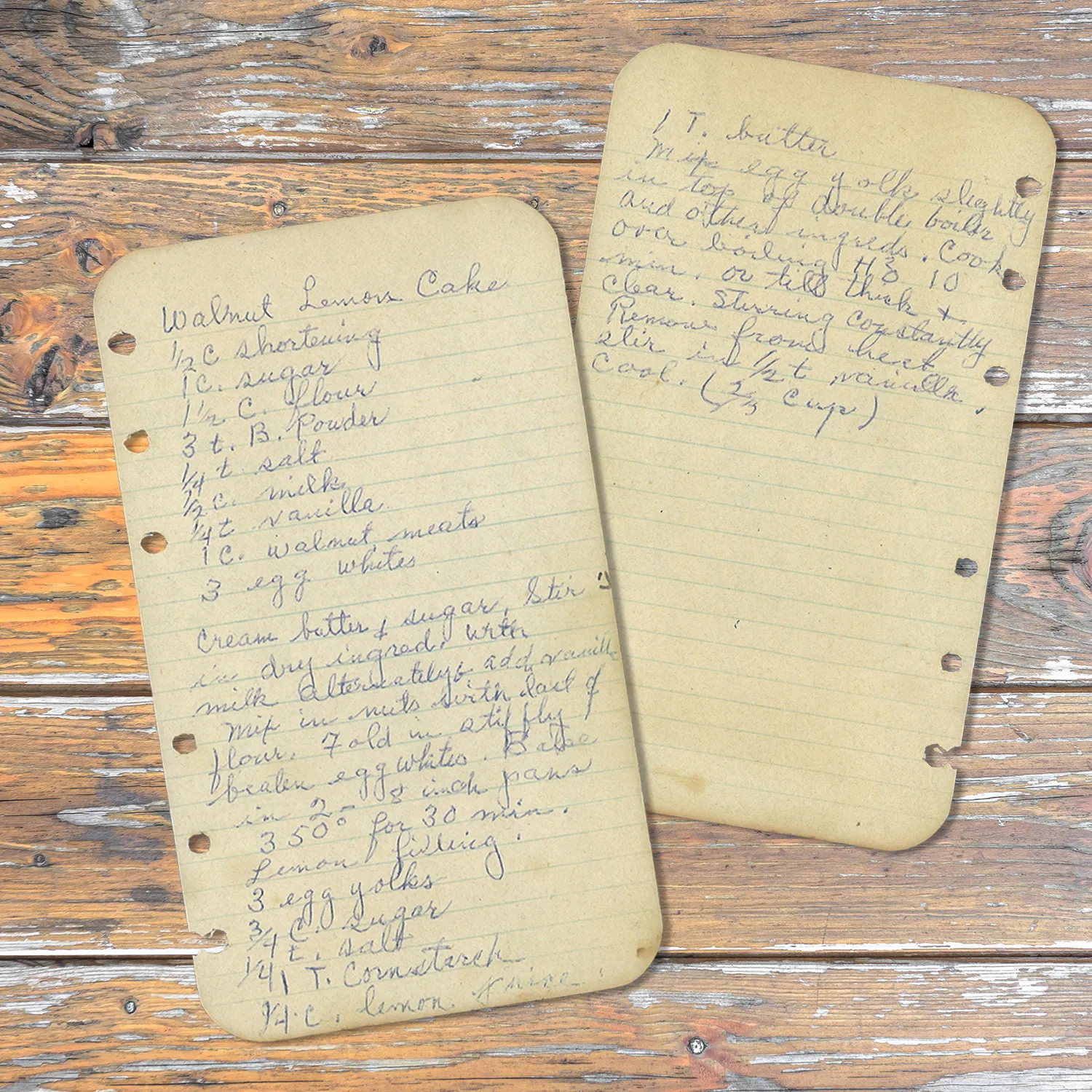 Handwritten recipe for Walnut-Lemon Cake