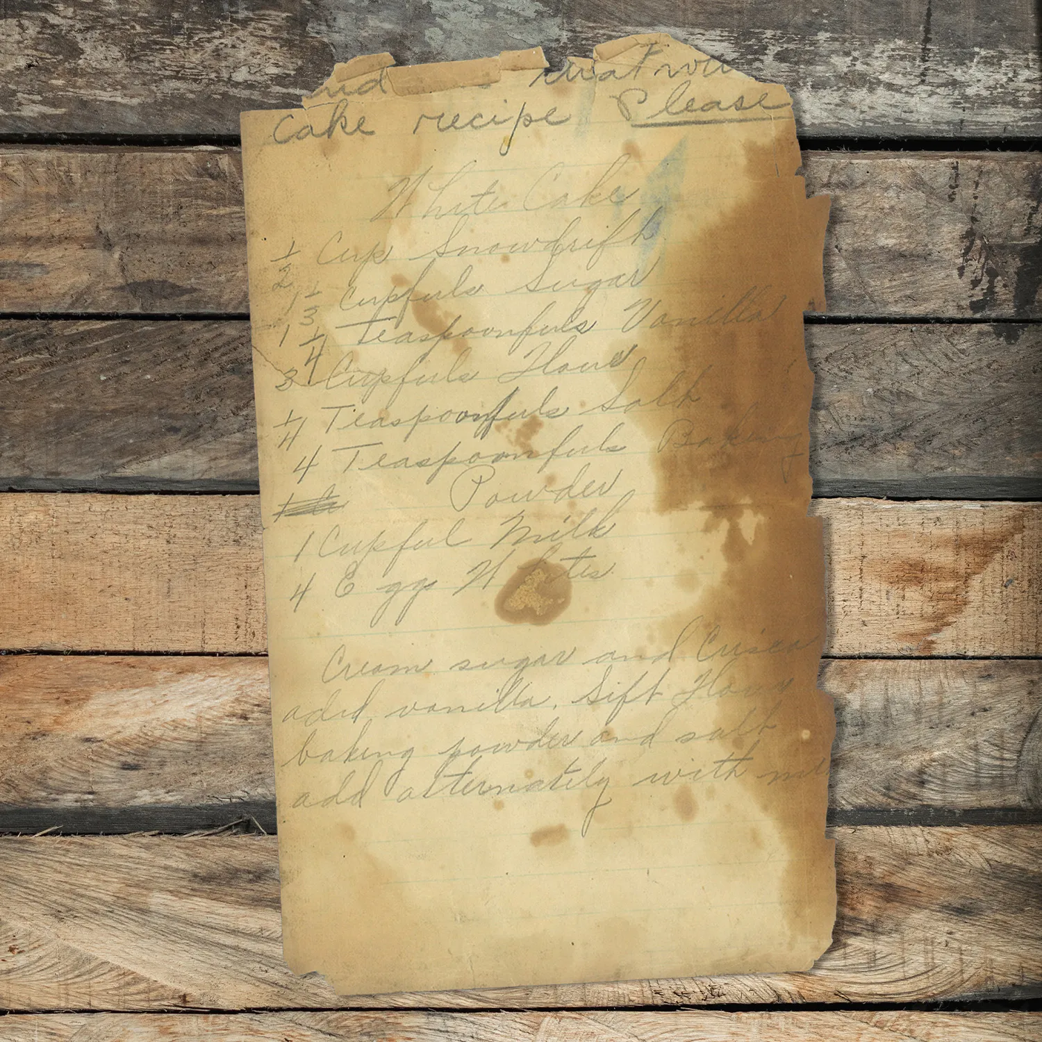 Handwritten recipe for White Cake