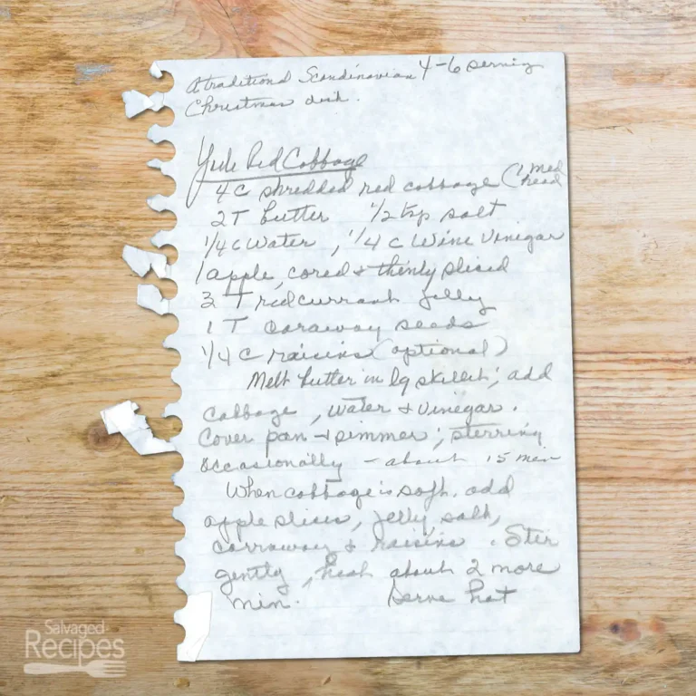 Handwritten recipe for Yule Red Cabbage