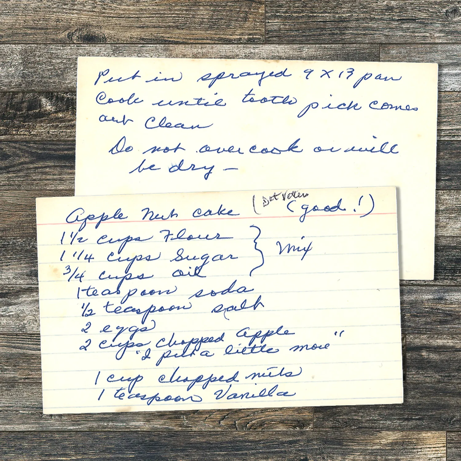 Handwritten recipe card for Apple-Nut Cake
