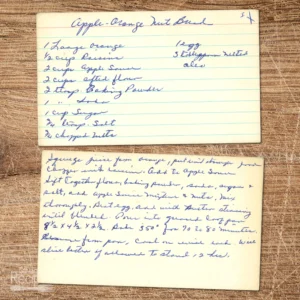 Handwritten recipe card for Apple-Orange Nut Bread