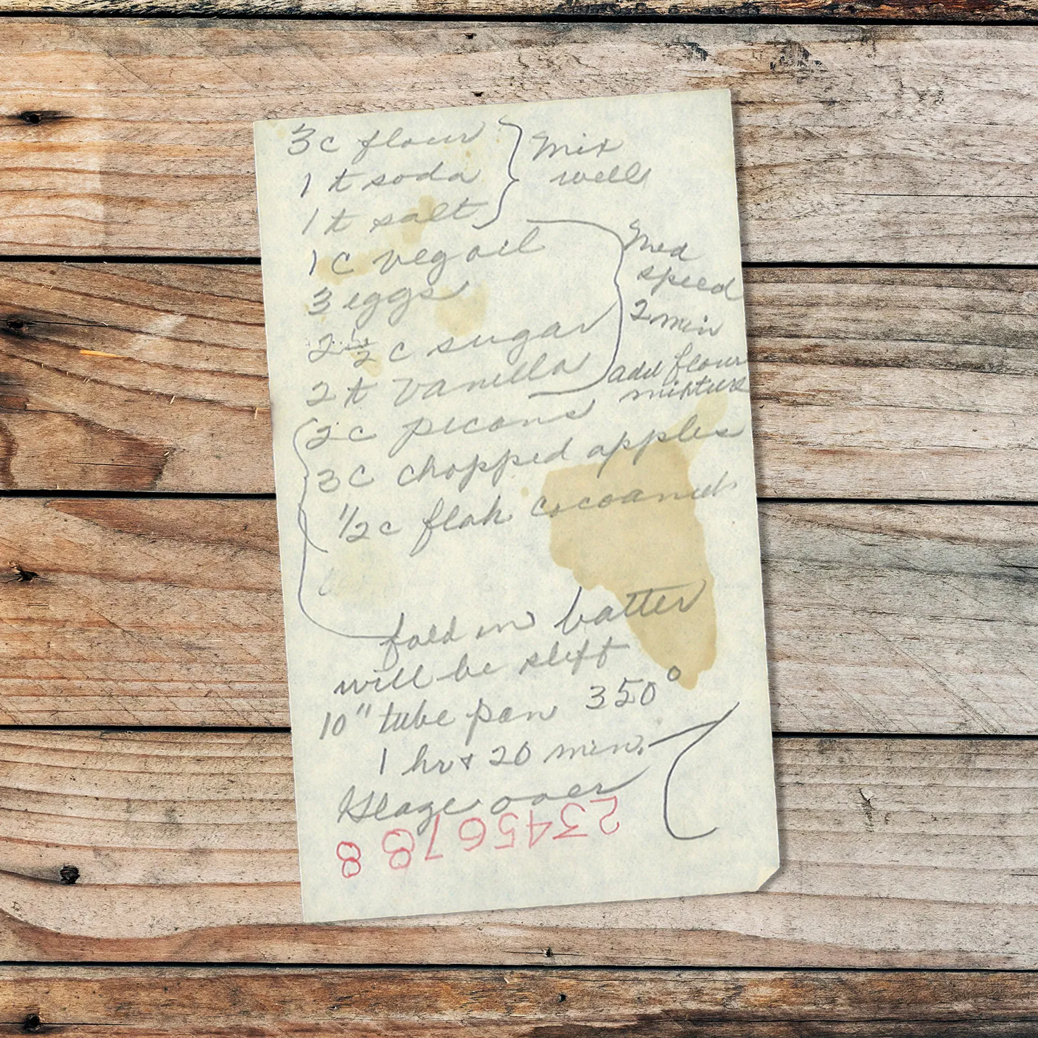 Handwritten recipe for Apple-Pecan Coconut Cake