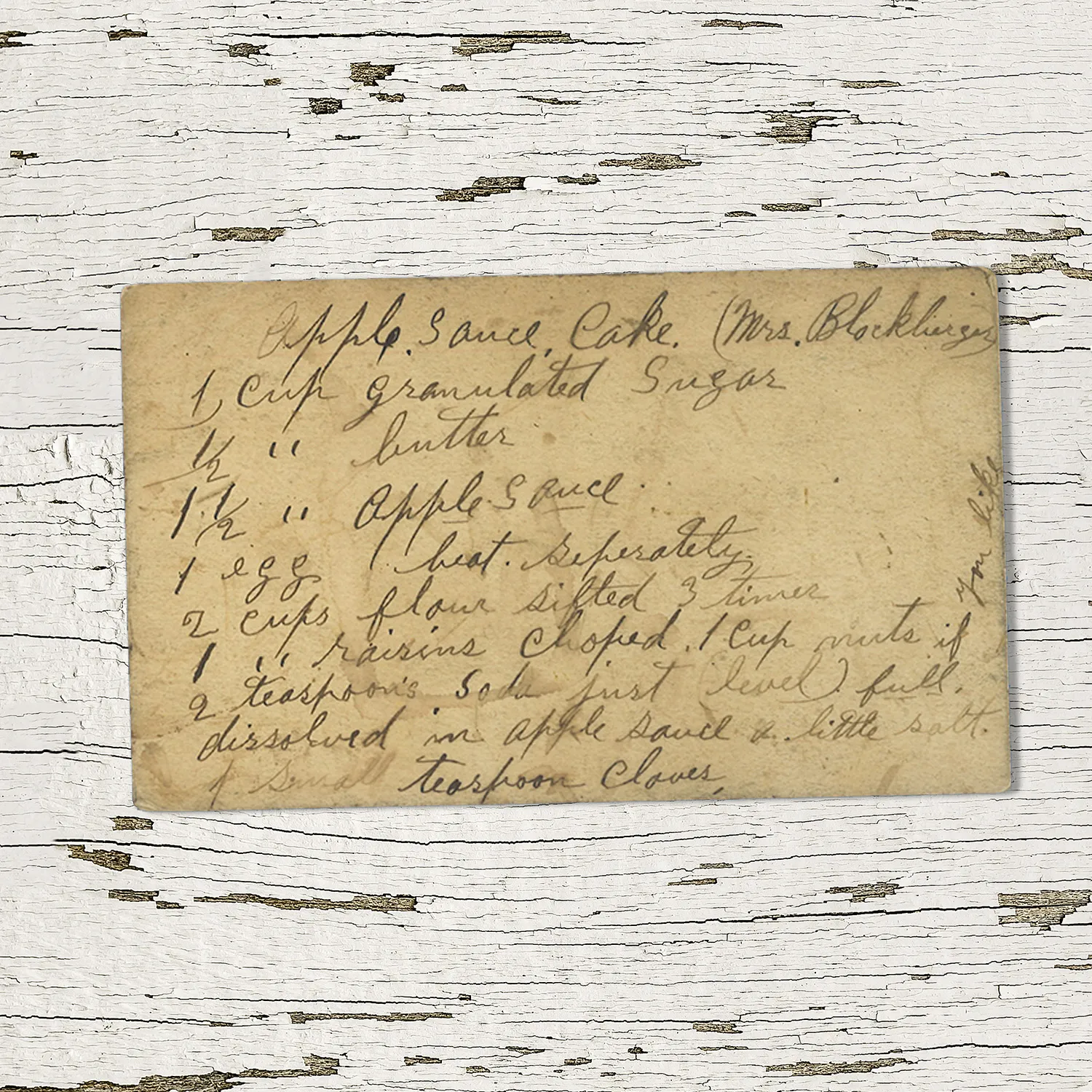 Handwritten recipe card for Applesauce Cake
