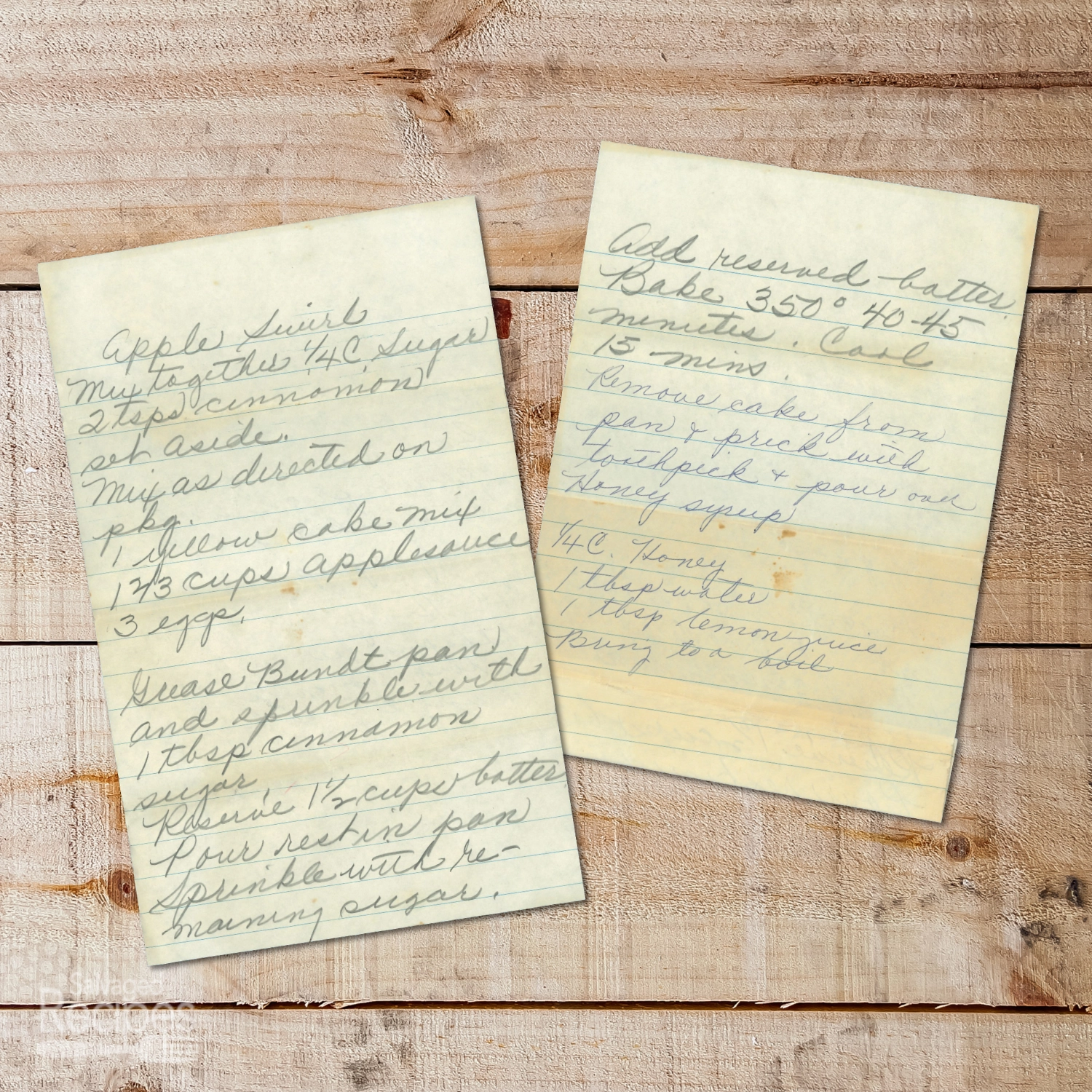 Handwritten recipe for Apple Swirl Cake with Honey Syrup