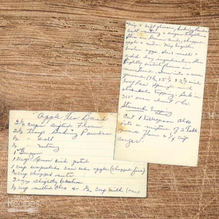 Handwritten recipe card for Apple Tea Bread