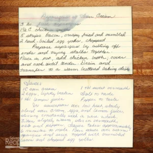 Handwritten recipe for Asparagus with Sour Cream