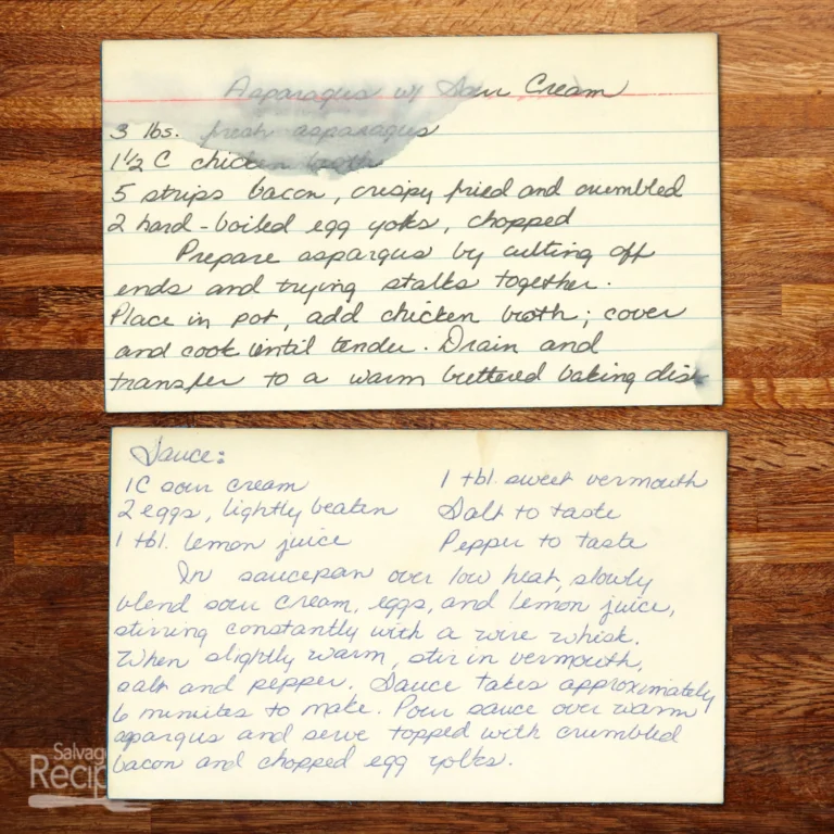 Handwritten recipe for Asparagus with Sour Cream