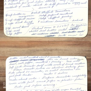 Handwritten recipe for Baked Stuffed Tomatoes
