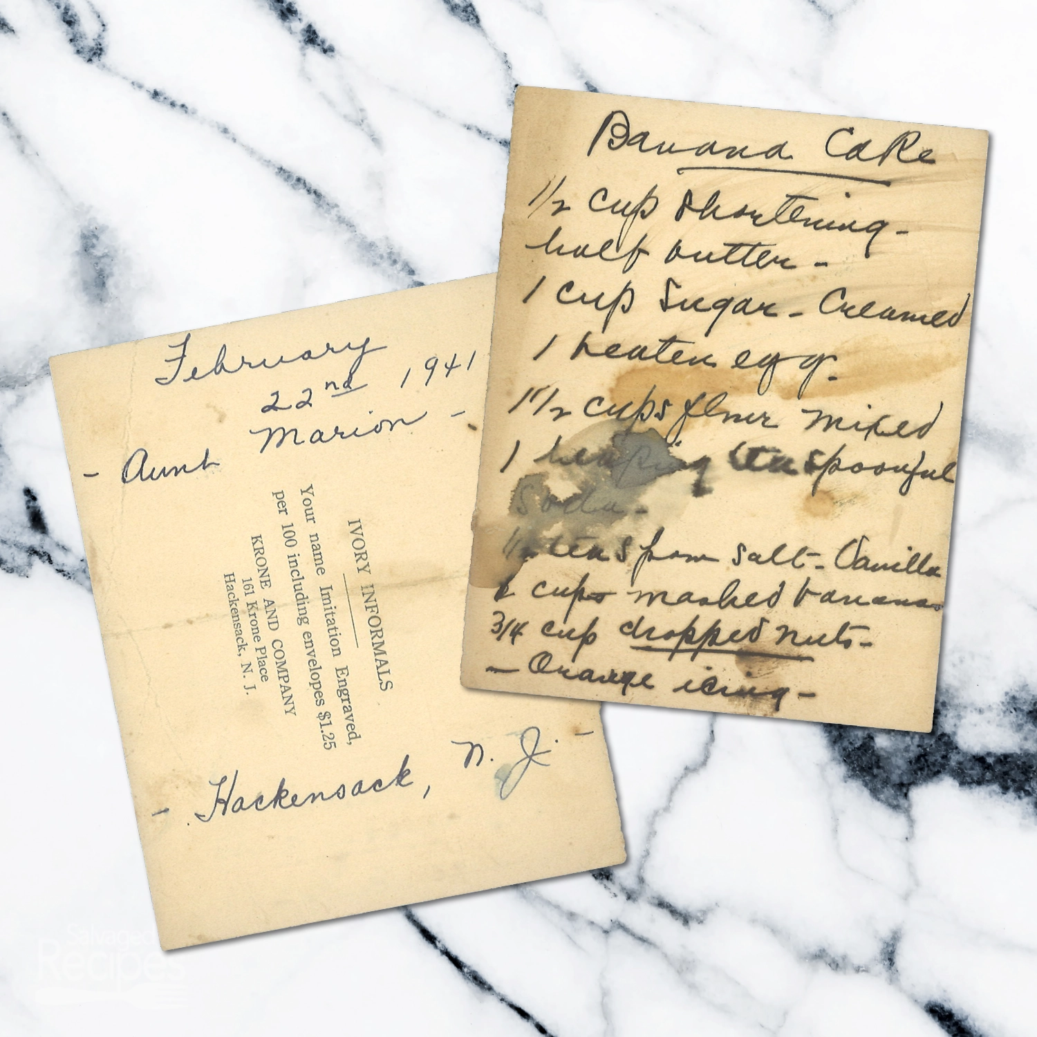 Handwritten recipe for Banana Cake