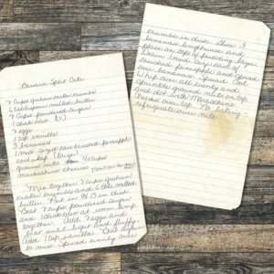 Handwritten recipe for Banana Split Cake