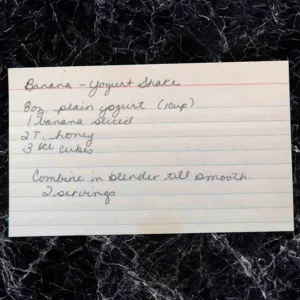 Handwritten recipe card for Banana Yogurt Shake