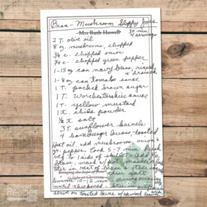 Handwritten recipe for Bean-Mushroom Sloppy Joes