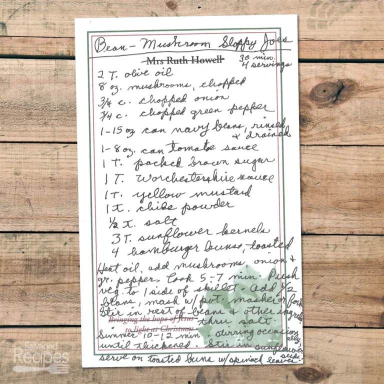 Handwritten recipe for Bean-Mushroom Sloppy Joes