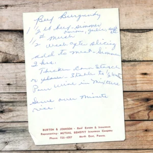 Handwritten recipe for Beef Burgundy