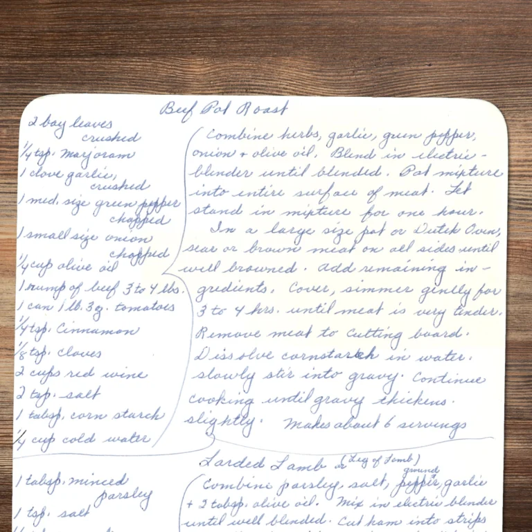 Handwritten recipe for Beef Pot Roast
