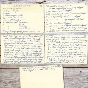 Handwritten recipe cards for Black Fruit Cake