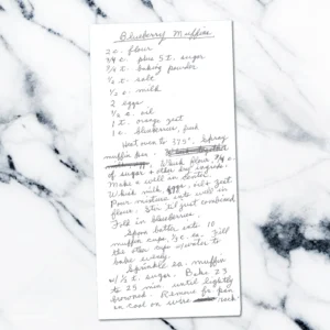 Handwritten recipe for Blueberry Muffins