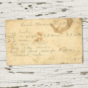 Handwritten recipe for Boiled Chocolate Frosting from Leona Parcher