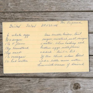 Handwritten recipe for Boiled Salad Dressing