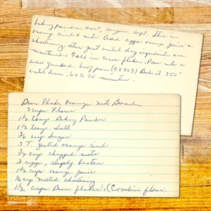 Handwritten recipe card for Bran Flake Orange Nut Bread