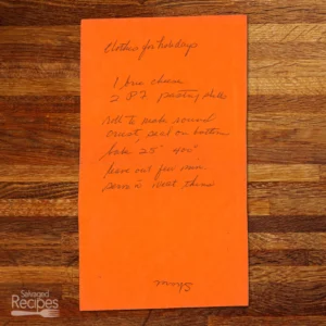 Handwritten recipe for Holiday Baked Brie Appetizer