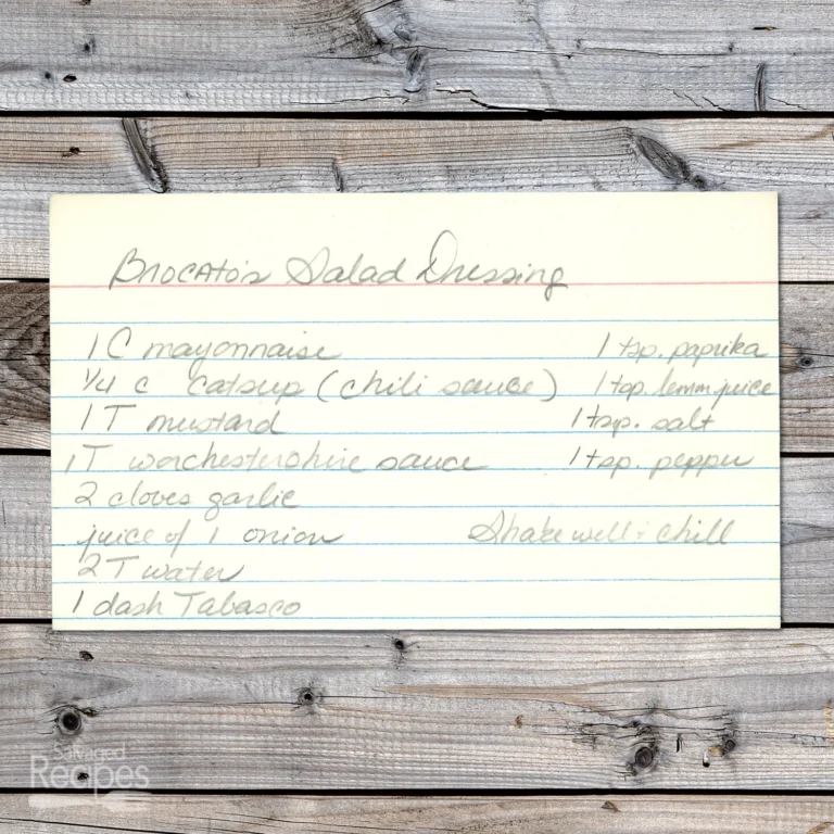 Handwritten recipe card for Brocato's Salad Dressing