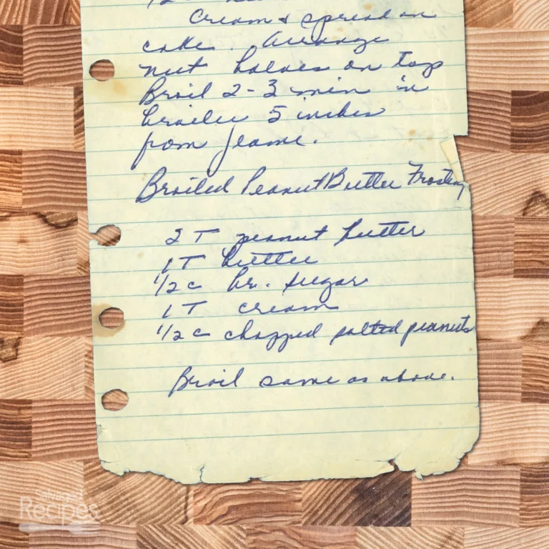 Handwritten recipe for Broiled Peanut Butter Frosting
