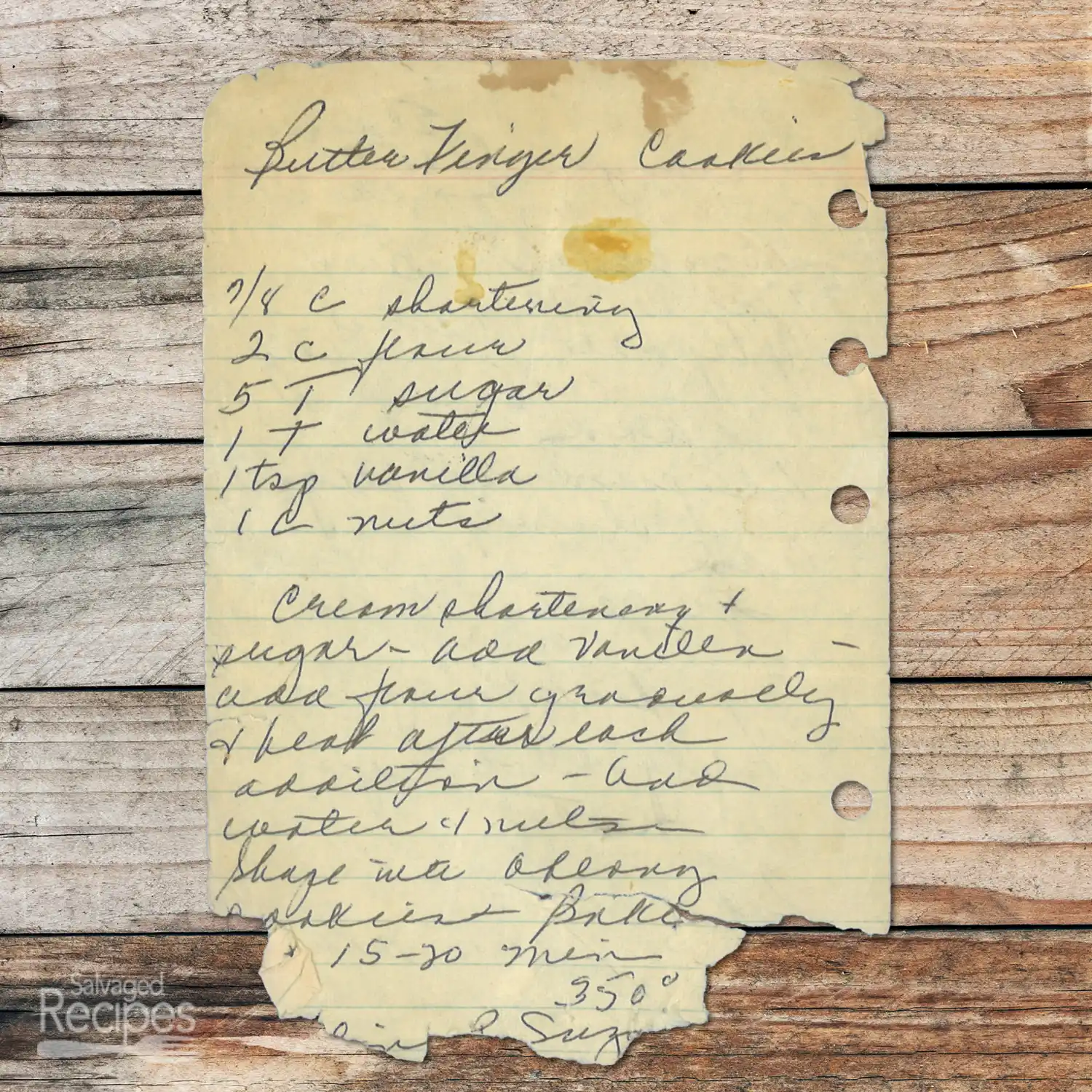 Handwritten recipe for Butterfinger Cookies