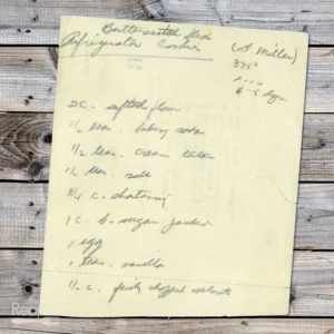 Handwritten recipe for Butterscotch Kids Refrigerator Cookies
