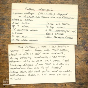 Handwritten recipe card for Cabbage Français
