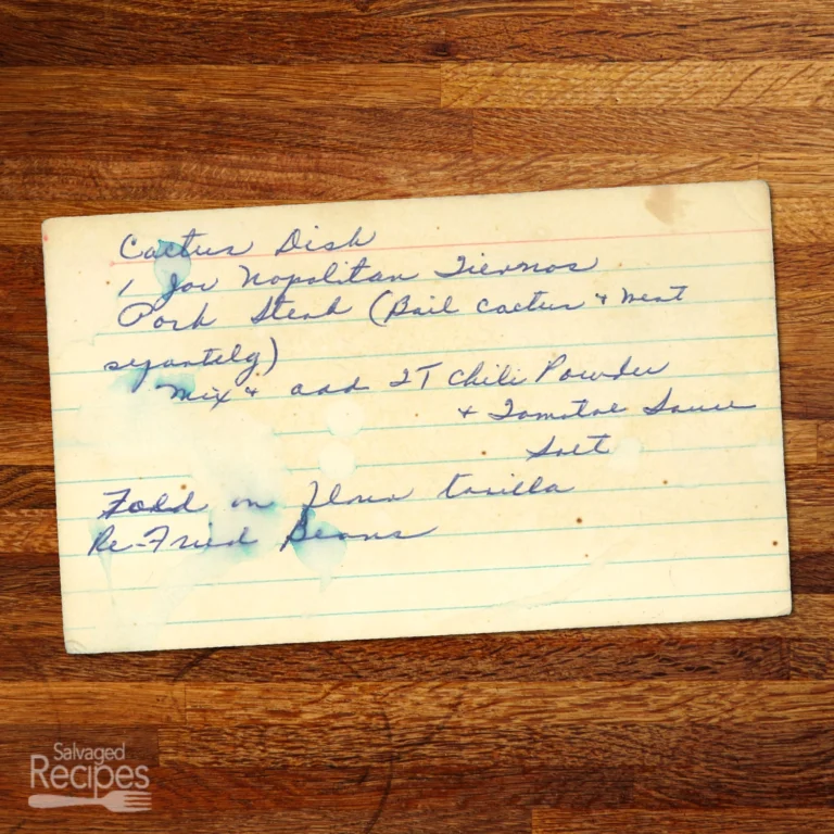 Handwritten recipe card for Southwest Pork and Cactus Tacos