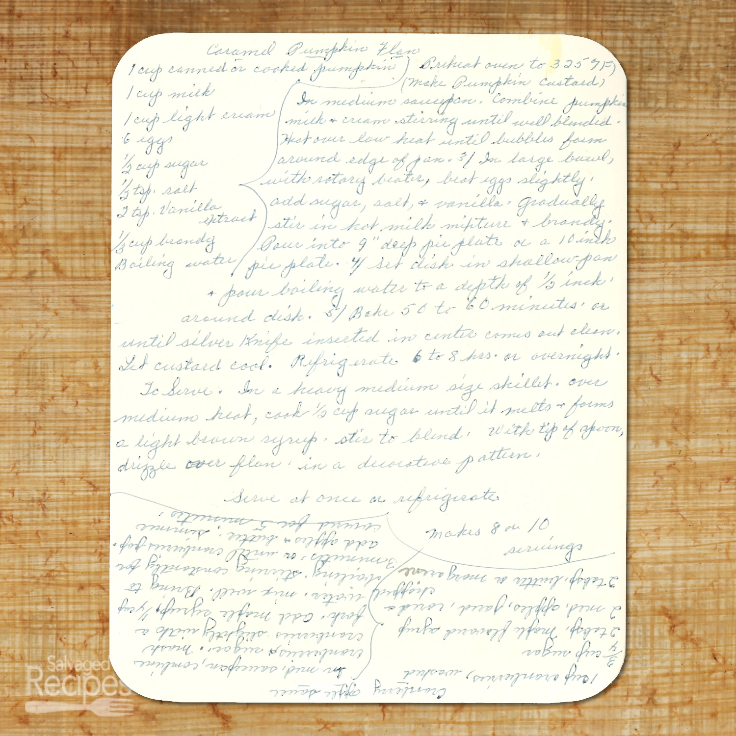 Handwritten recipe for Caramel Pumpkin Flan