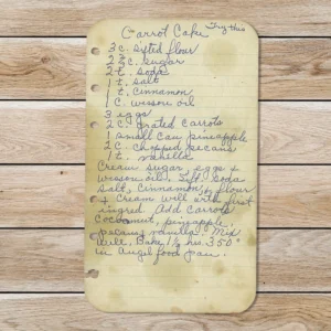 Handwritten recipe for Carrot Cake