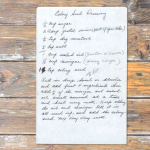 Handwritten recipe for Celery Seed Dressing