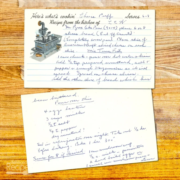 Handwritten recipe card for Cheese Puffs