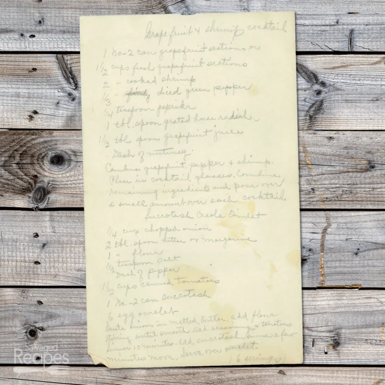 Handwritten recipe for Grapefruit and Shrimp Cocktail